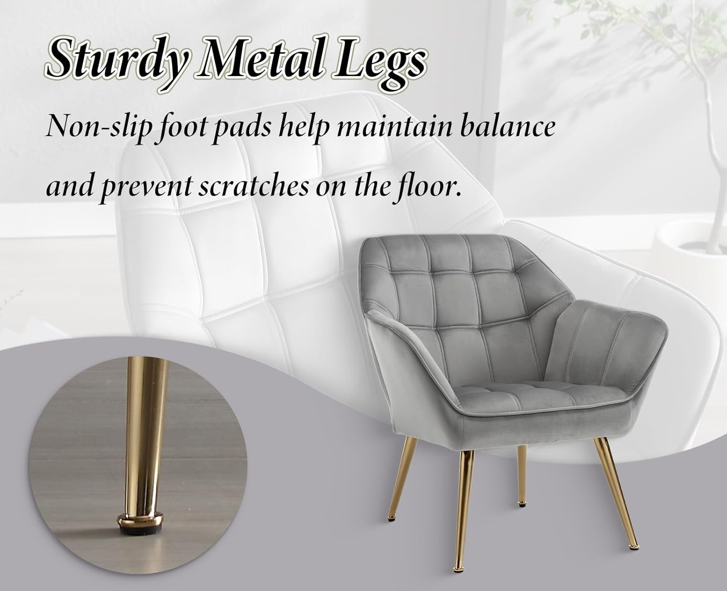 Grey Velvet Accent Armchair Gold Metal Legs Modern Lounge Chair