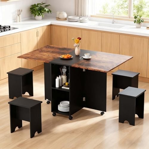 Space-Saving 5-Piece Folding Dining Table with Chairs & Storage for Small Spaces