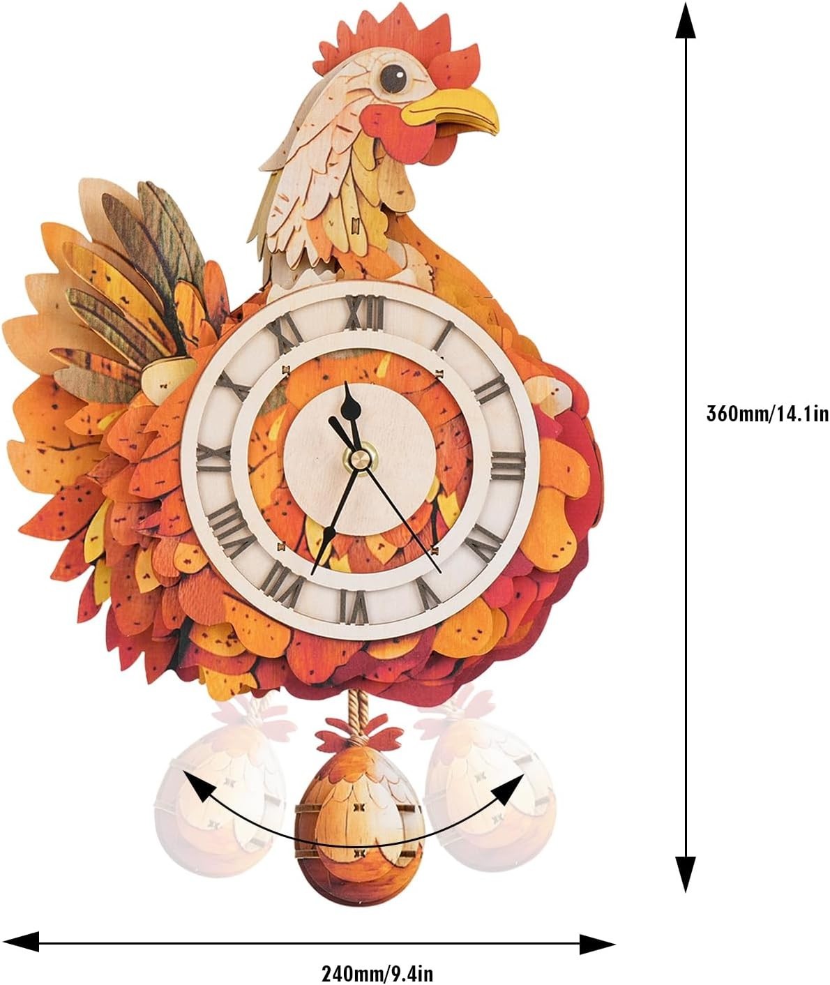 3D Wooden Cackling Wall Clock Puzzle, Precision Craft, Fun Home Decor