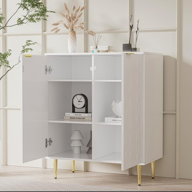 Modern White 2 Door Sideboard Cabinet with Gold Legs – 75x40x90cm Storage