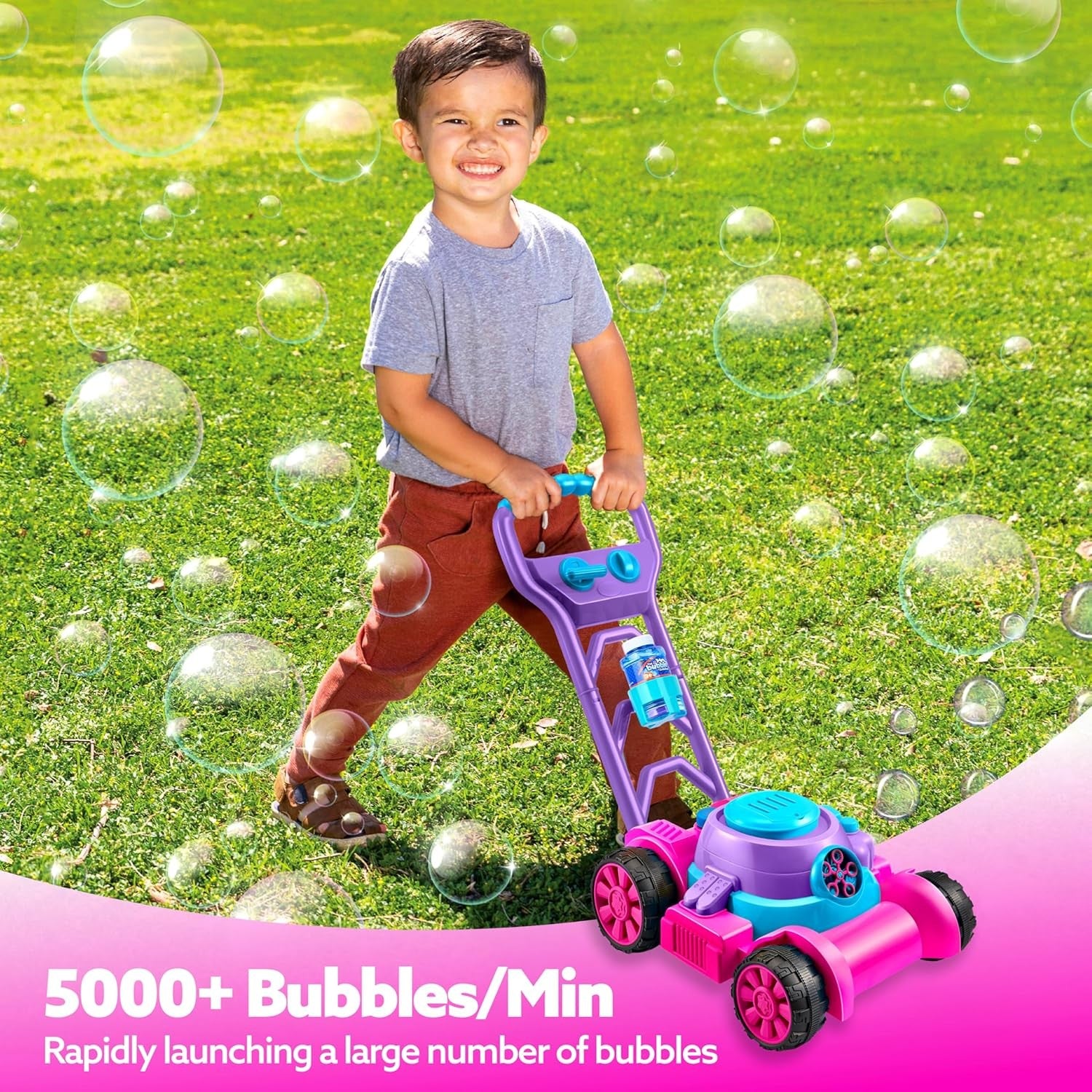 Kids Bubble Lawn Mower Push Toy Machine Pink