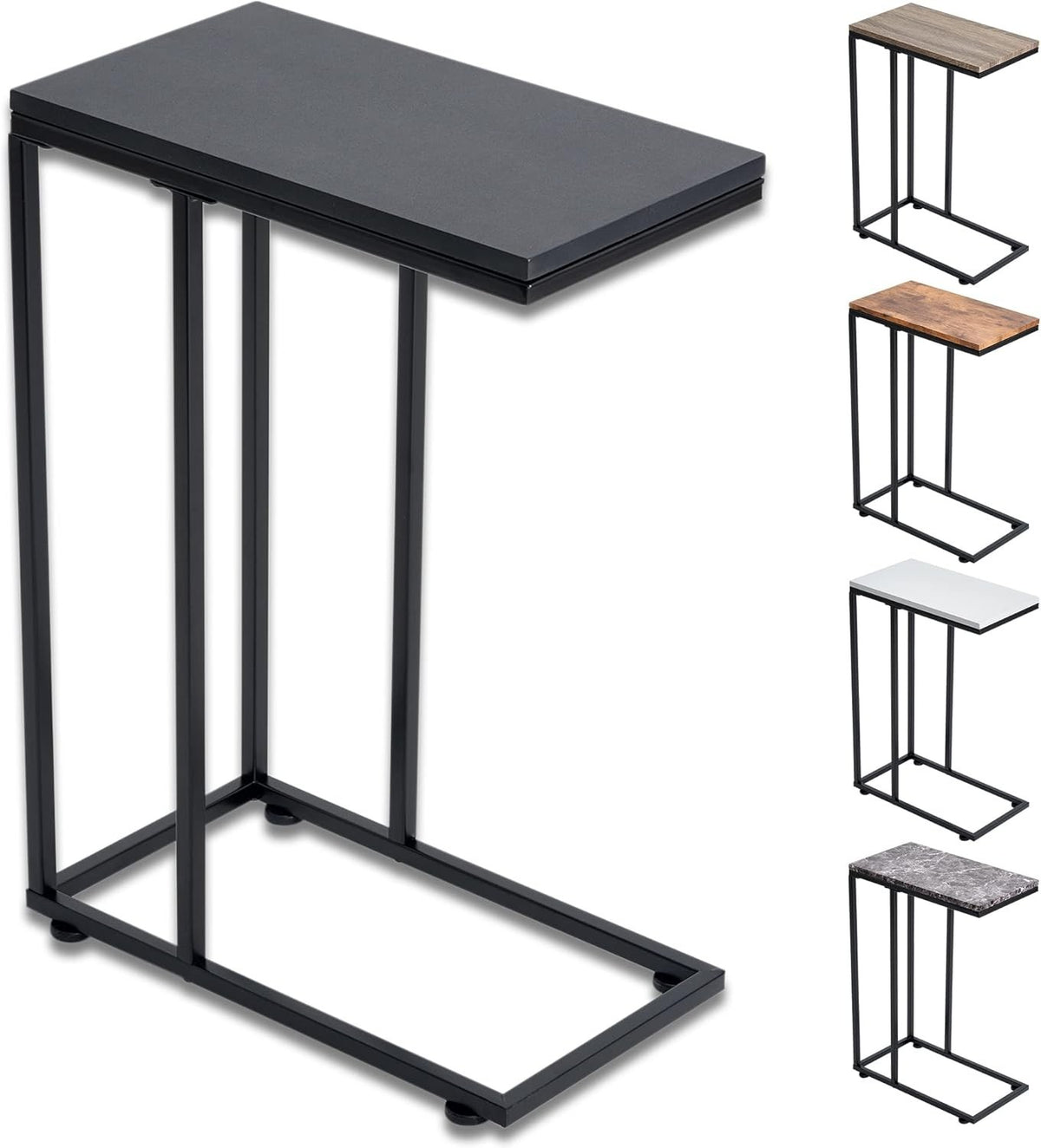 C Shaped Side Table with Metal Frame, Space-Saving Coffee & Laptop Table