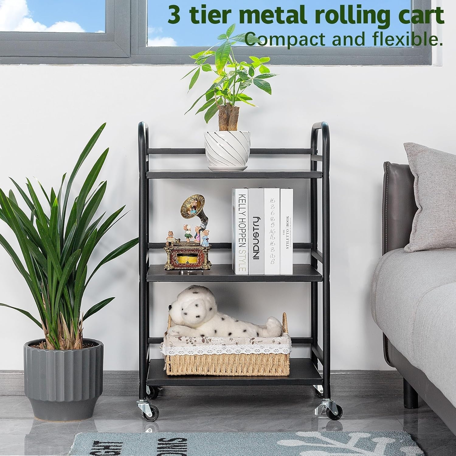 3 Tier Rolling Storage Cart Metal Utility Trolley Kitchen Bathroom Rack