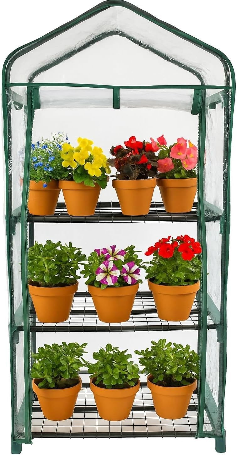 3 Tier Mini Greenhouse PVC Cover | Steel Frame Plant Shelves for Herbs
