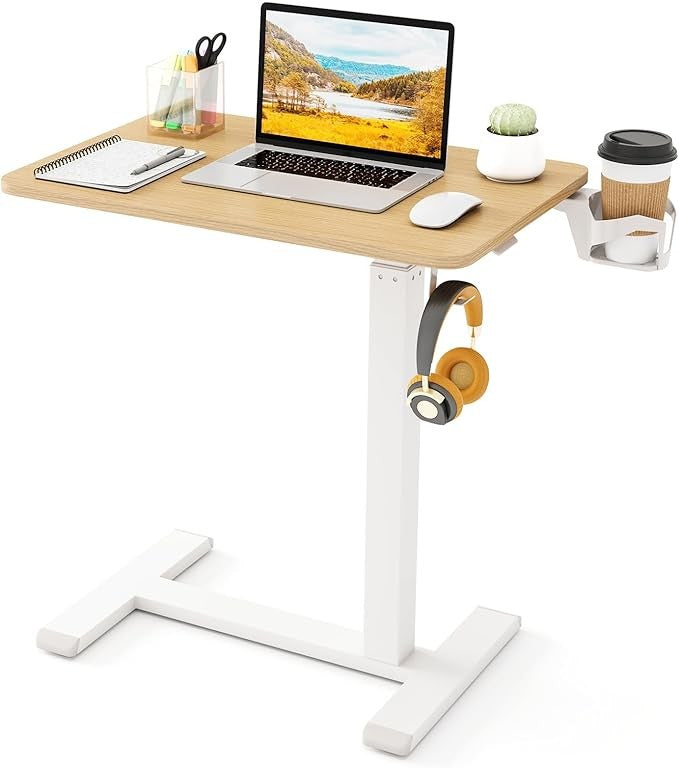 Height Adjustable Standing Desk Mobile Laptop Desk with Wheels Cup Holder