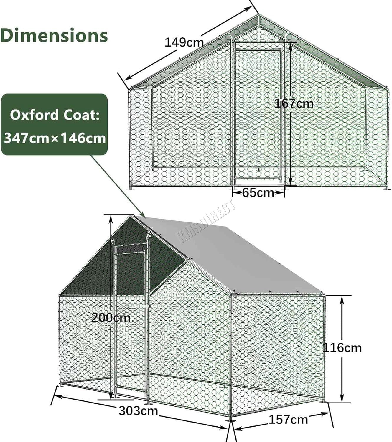 Walk In Chicken Run Outdoor Metal Pet Enclosure 3x1.5x2m Secure Cage
