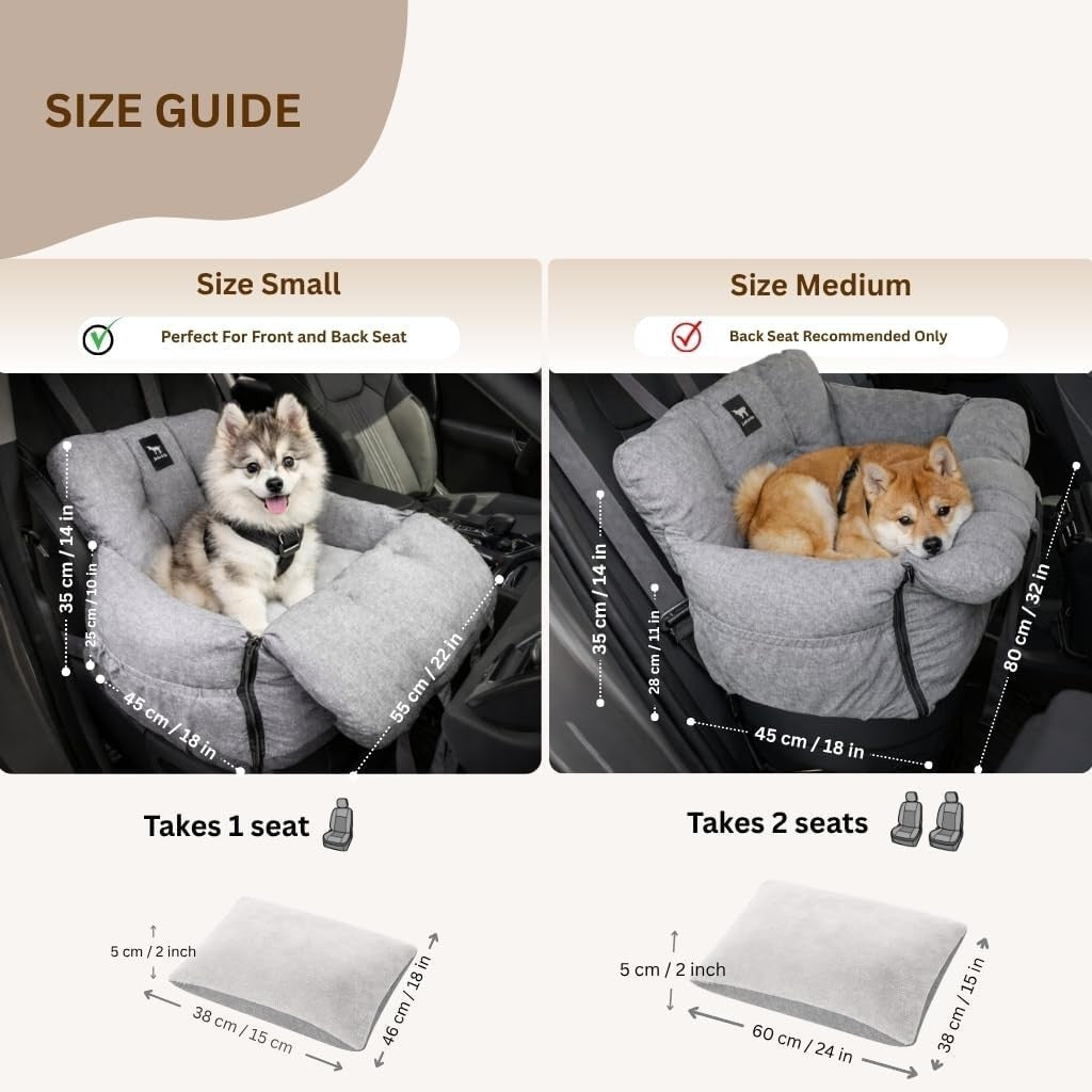 Large Dog Booster Car Seat Bed Washable Water Resistant 40lb Grey