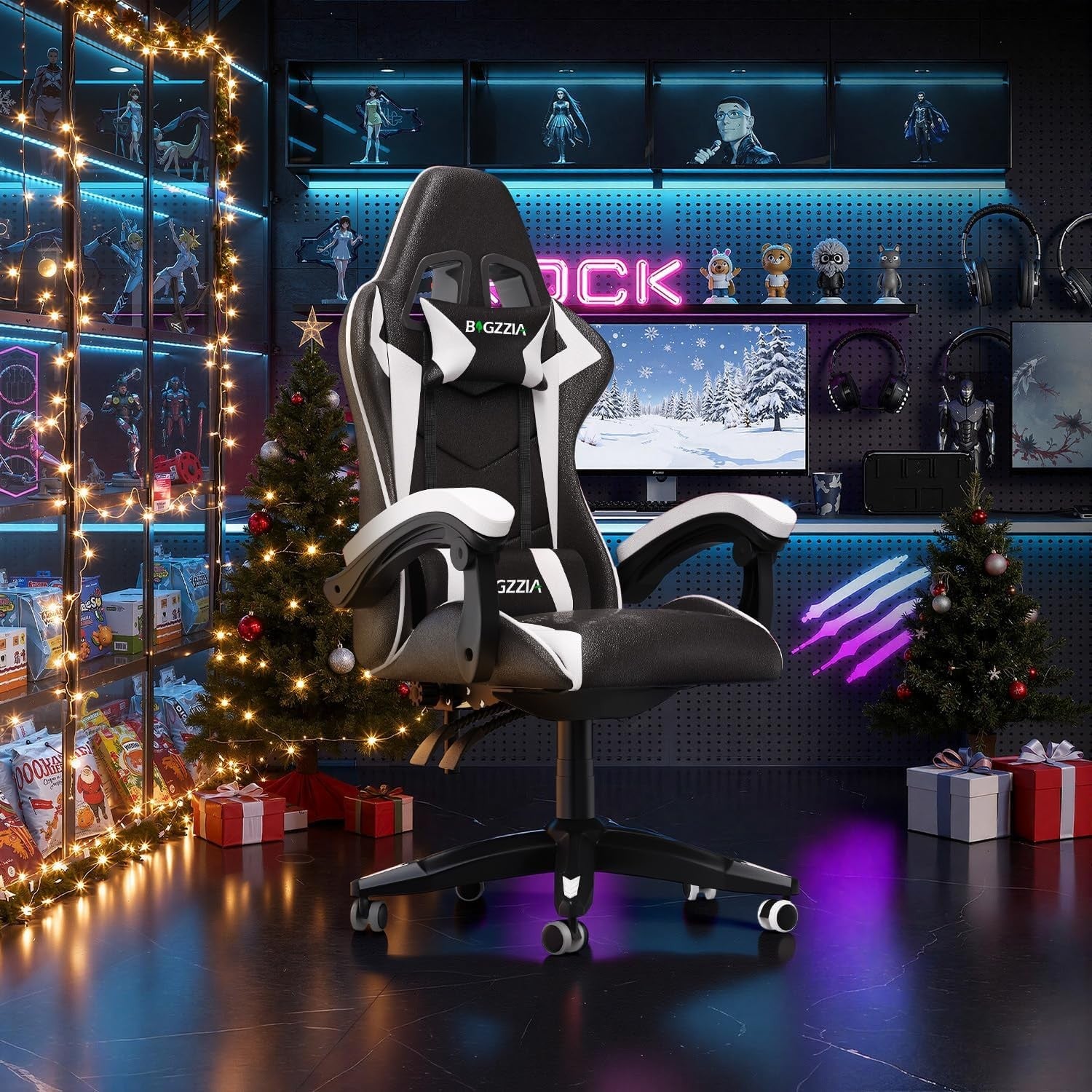 Ergonomic Gaming Chair Black White Reclining Adjustable