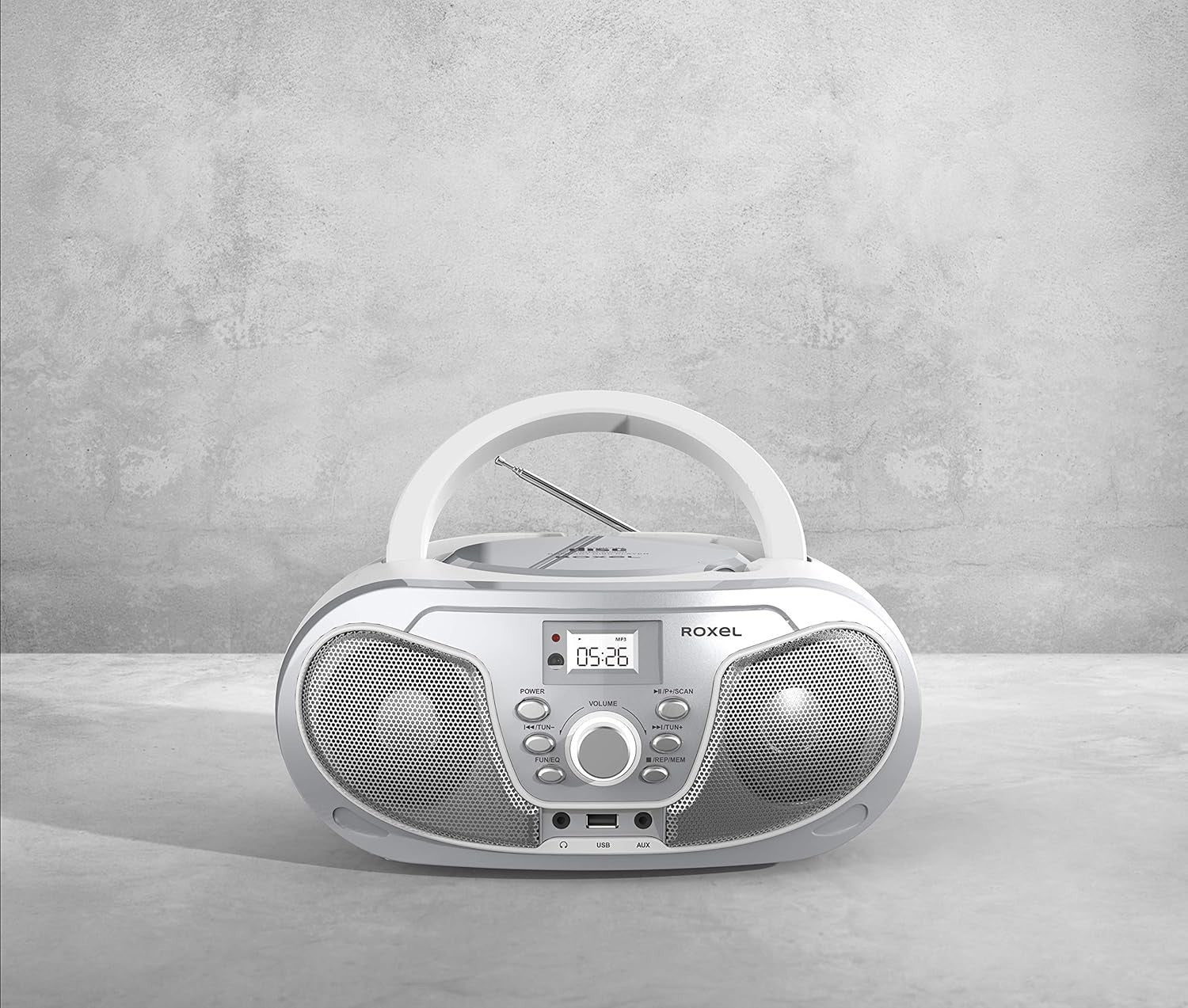 Silver Portable Boombox CD Player Bluetooth FM Radio USB AUX Remote