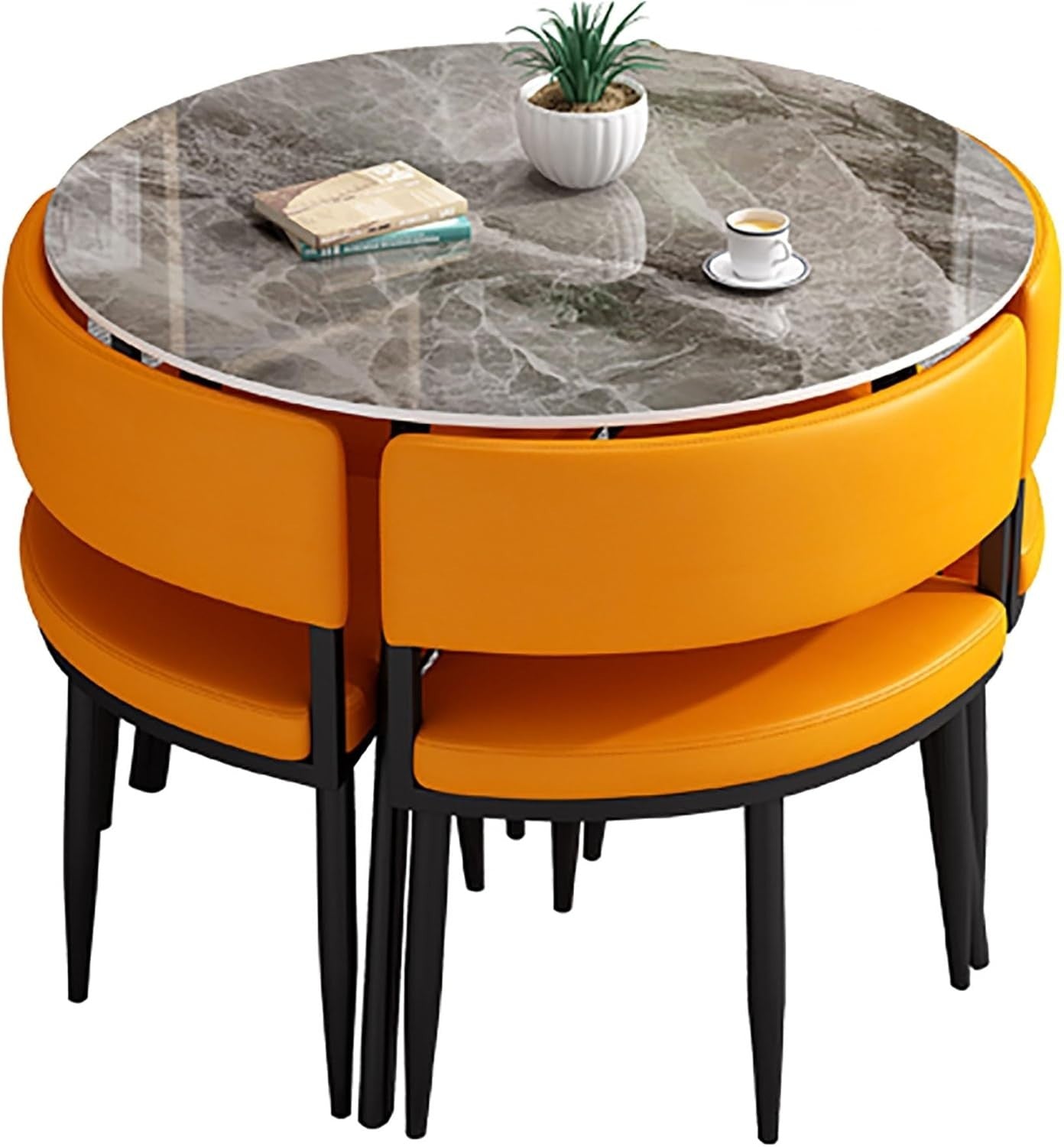 Round 5-Piece Dining Table Set for 4 Modern Space-Saving Slate Top Table & Chair