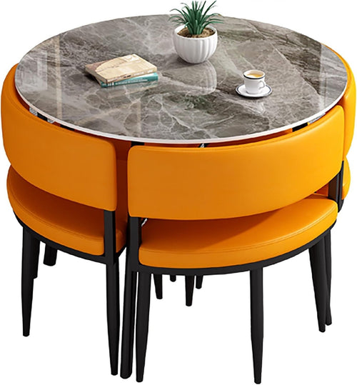 Round 5-Piece Dining Table Set for 4 Modern Space-Saving Slate Top Table & Chair