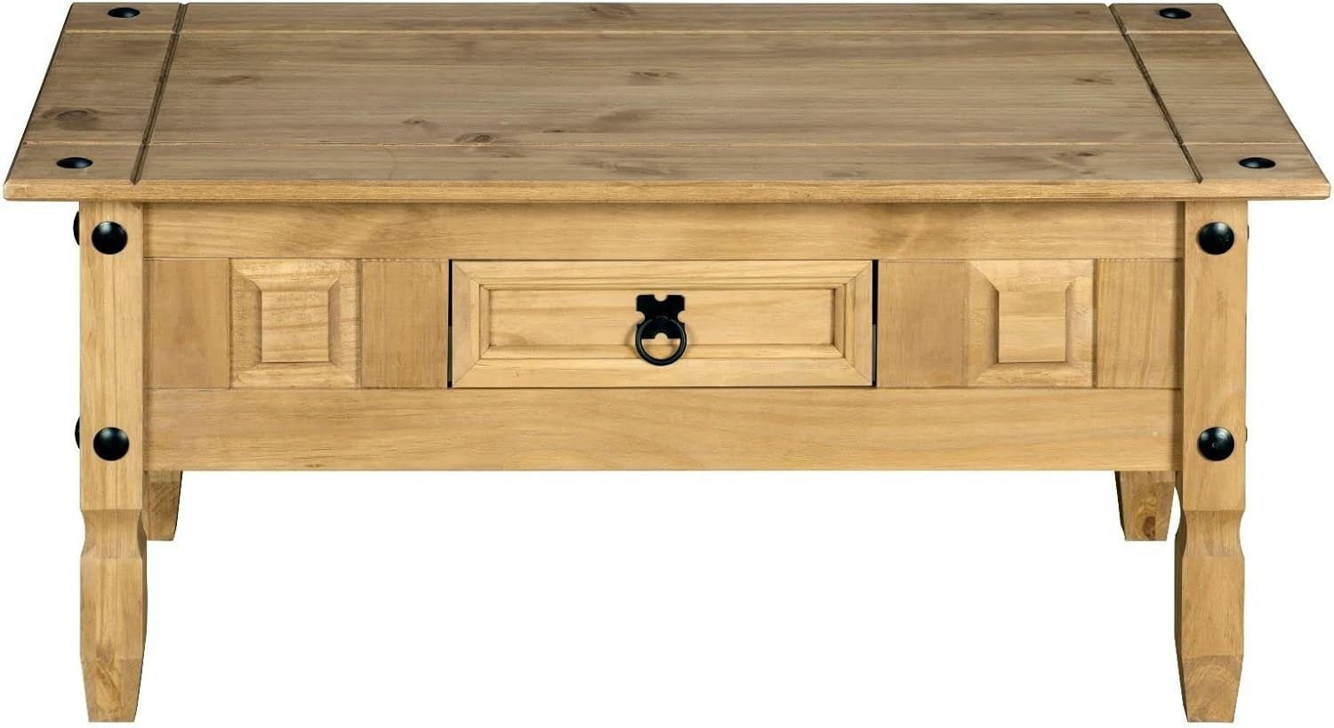 Rustic Pine Coffee Table with Drawer, Solid Wood, 95x50x44cm, Mexican Style