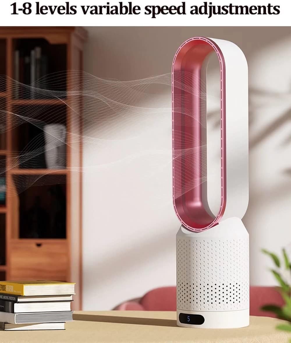 Bladeless Tower Fan 2-in-1 Air Purifier 8-Speed LED Touch Remote Control Pink