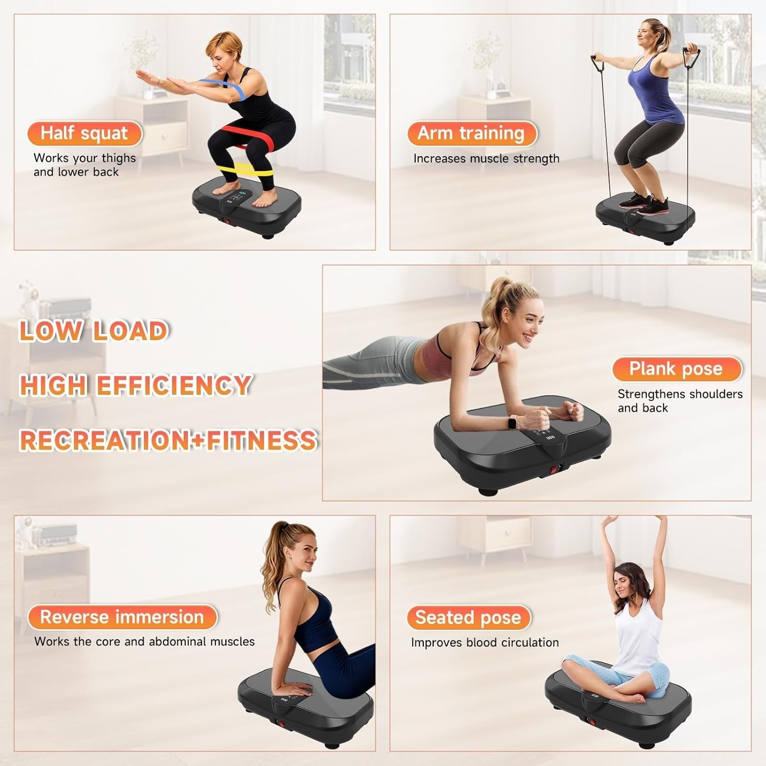 Black 4D Vibration Plate Exercise Machine w Heating 120 Speeds Bluetooth