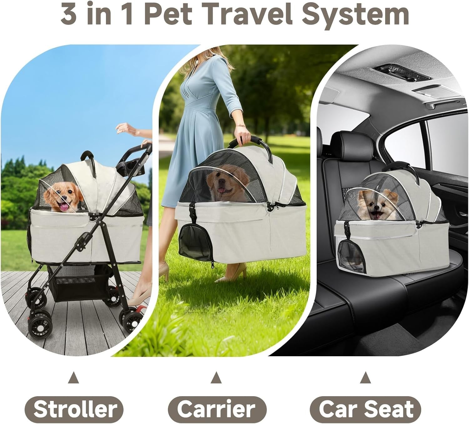 Pet Stroller 4 Wheel Foldable Pushchair for Small Dogs Cats up to 15kg