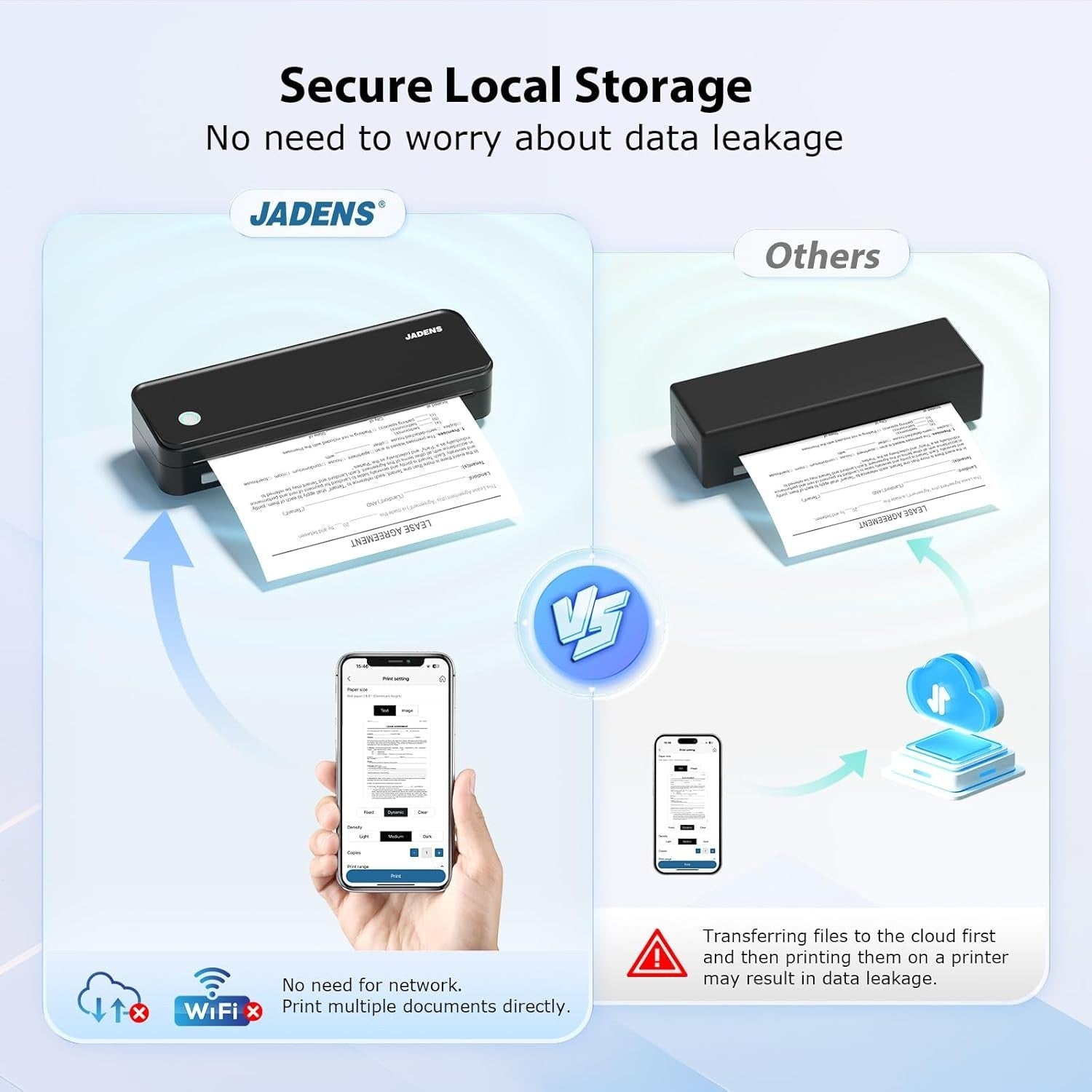 Black Bluetooth A4 Thermal Printer, Portable Inkless, Wireless