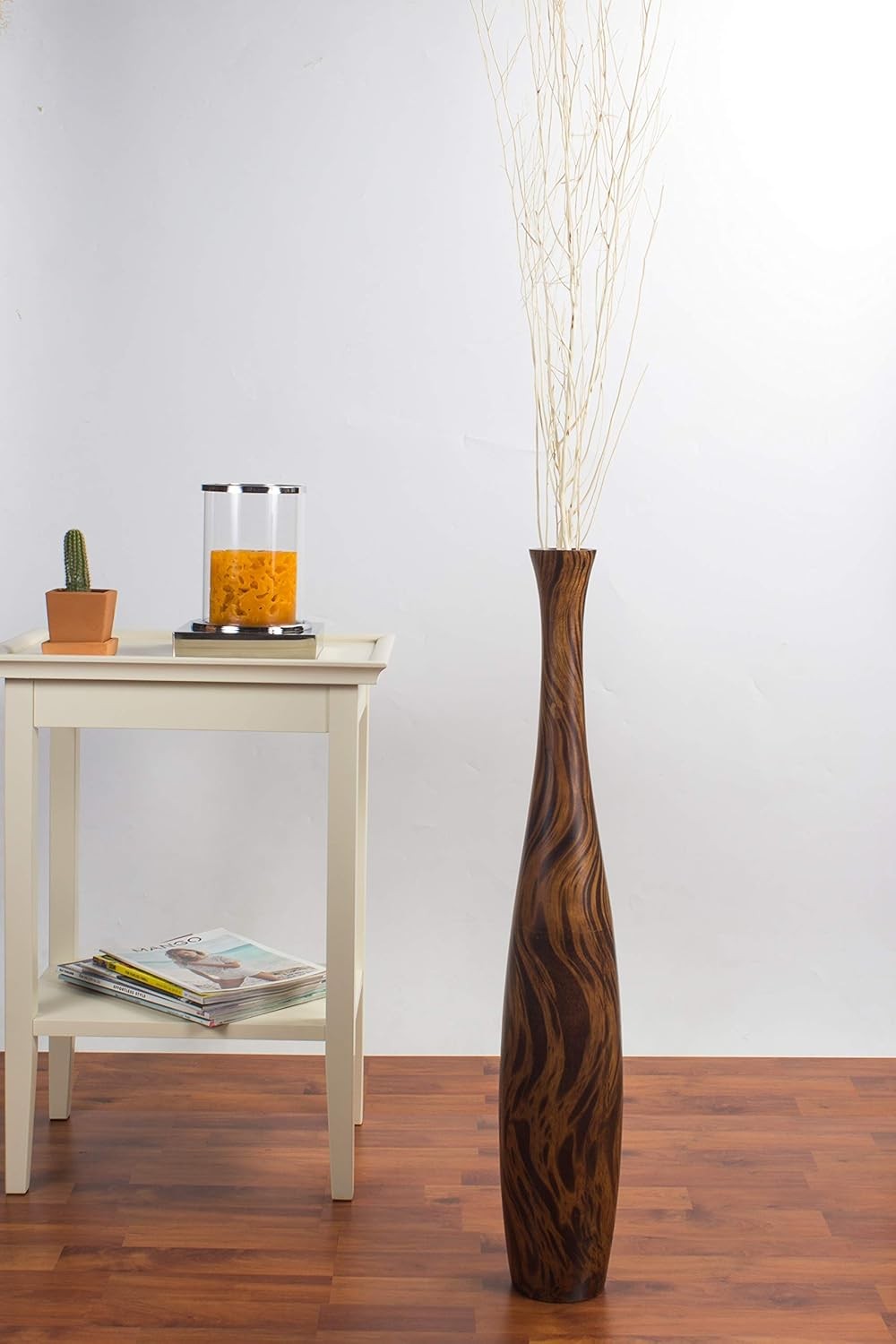 Tall Wooden Floor Vase 70cm – Rustic Farmhouse Pampas Grass Home Decor