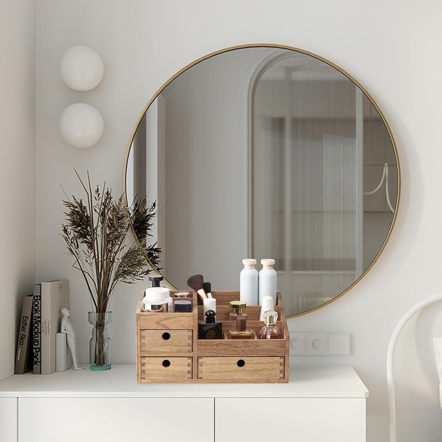 Large Wooden Makeup Organizer with 3 Drawers & 8 Compartments – Cosmetic Storage