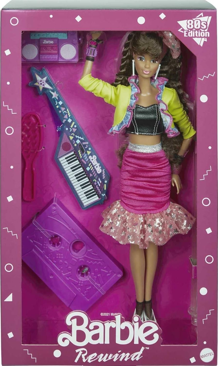 80s Party Fashion Doll Neon Jacket Skirt Accessories Cassette Stand