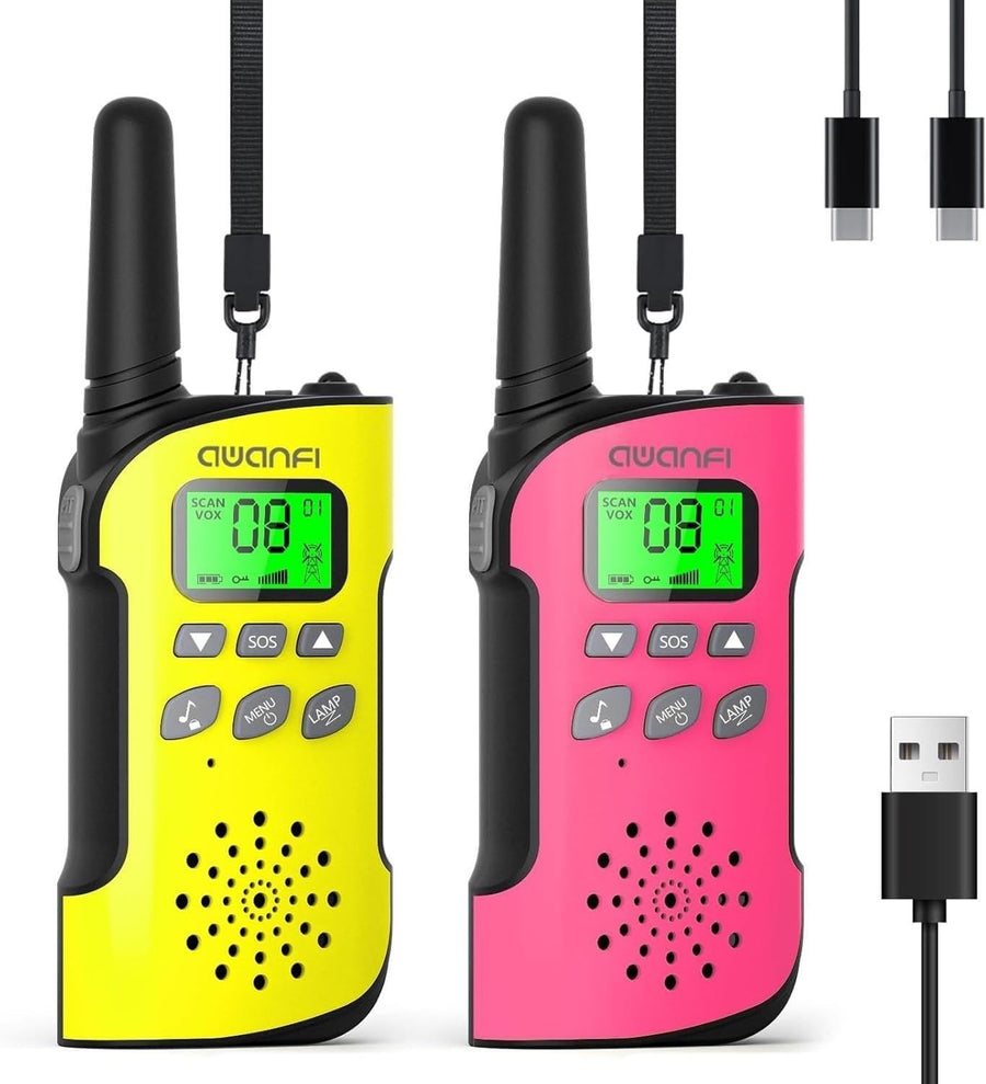 Rechargeable Kids Walkie Talkies 2 Pack VOX USB-C Long Range Toy Radios