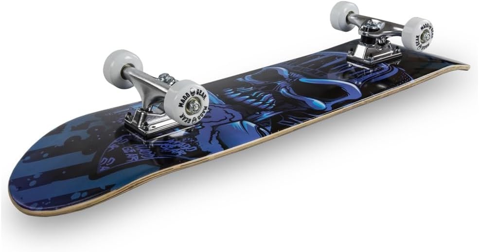 31" Beginner Skateboard Complete Maple Deck Youth Trick Board Blue Skull