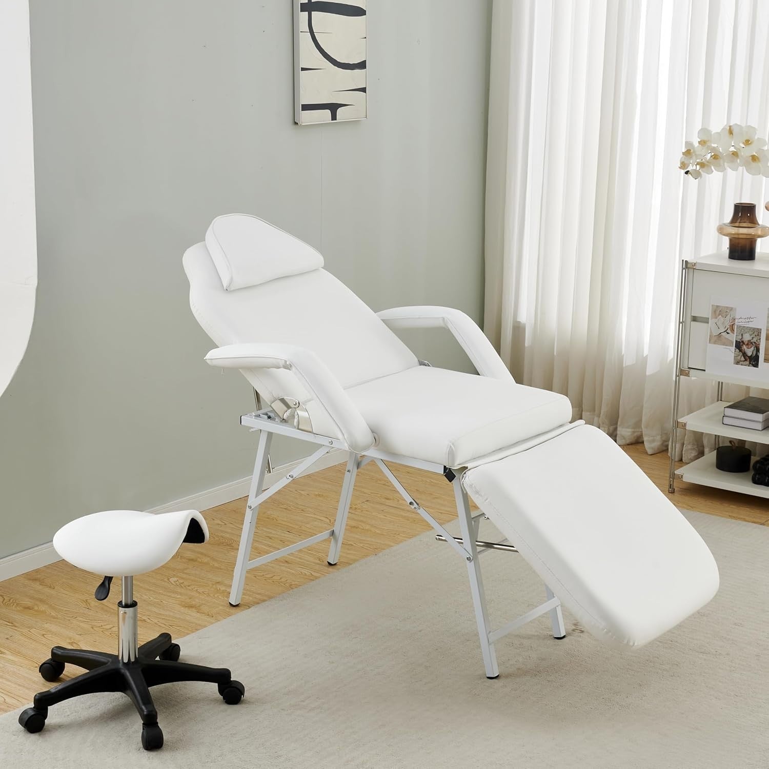 Foldable 3-Section Adjustable Beauty Massage Bed Portable Lash Tattoo Table