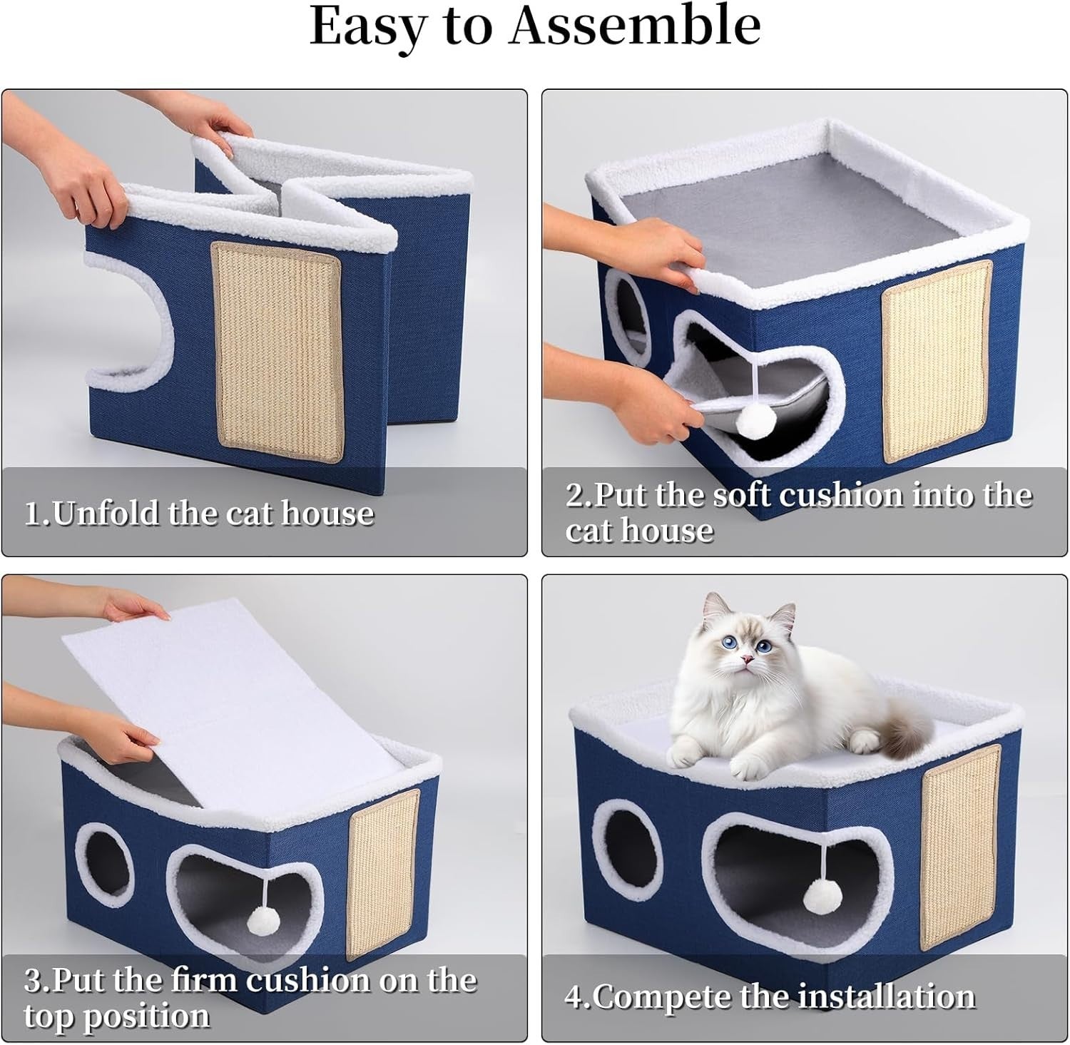 Foldable Cat House Cave Large Cat Cube w Scratch Board Play Ball