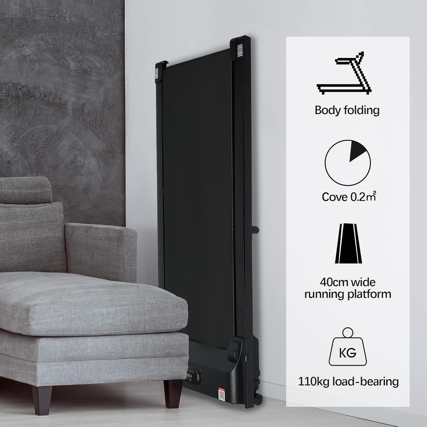 Under Desk Treadmill 2.5HP Walking Pad 1-8km/h Foldable Home Fitness
