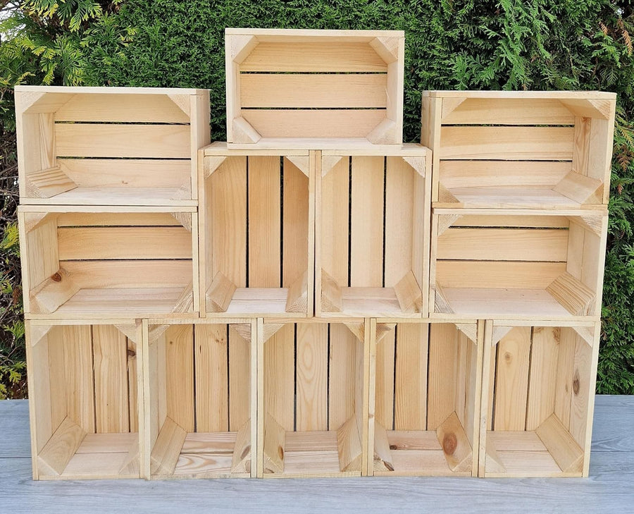 12-Piece Natural Burnt Textured Wooden Storage Crates Organizer 30x20x15cm