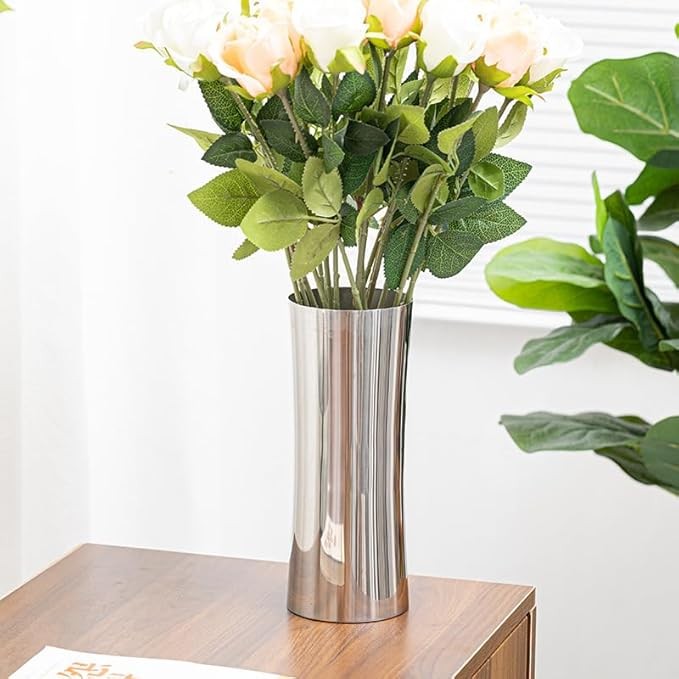 Stainless Steel Silver Vase Modern Metal Flower Centerpiece Home Decor