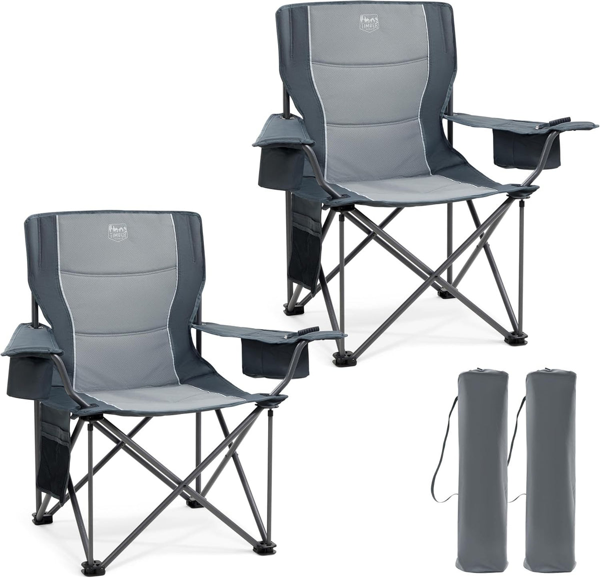 2x Heavy Duty Camping Chairs 200kg Padded Foldable W/ Cooler Bag