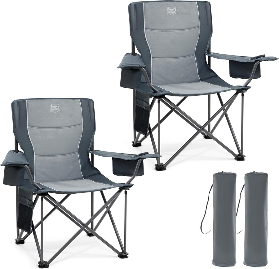 2x Heavy Duty Camping Chairs 200kg Padded Foldable W/ Cooler Bag