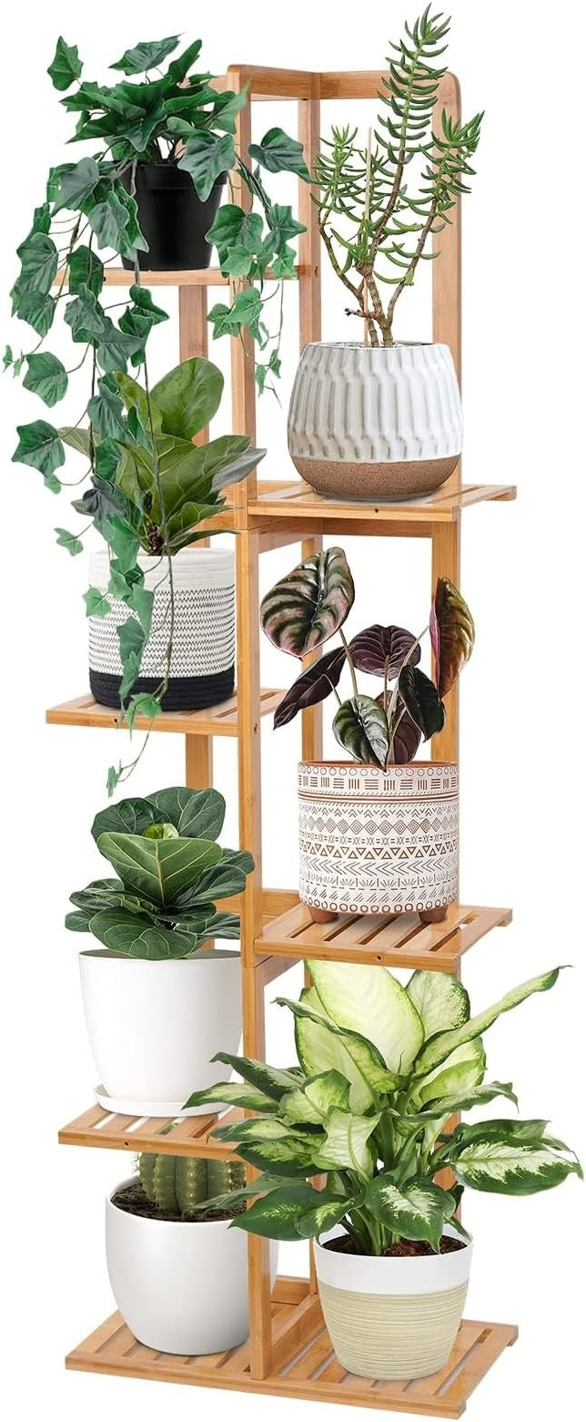6 Tier Tall Bamboo Plant Stand Indoor Outdoor Corner Shelf Flower Holder