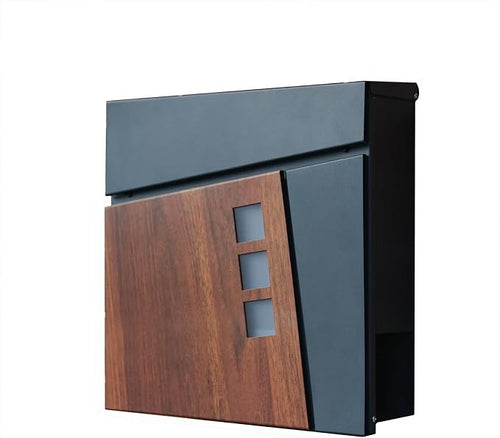 Modern Wall Mounted Post Box Grey Metal Lockable Secure Weatherproof Slim Design