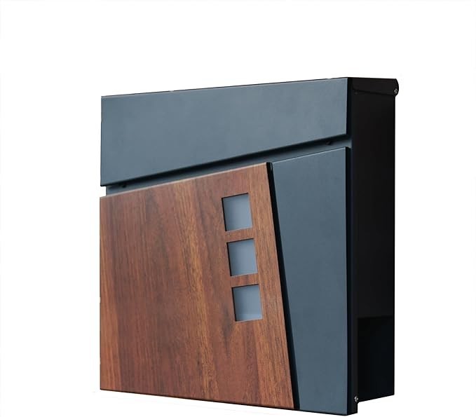 Modern Wall Mounted Post Box Grey Metal Lockable Secure Weatherproof Slim Design