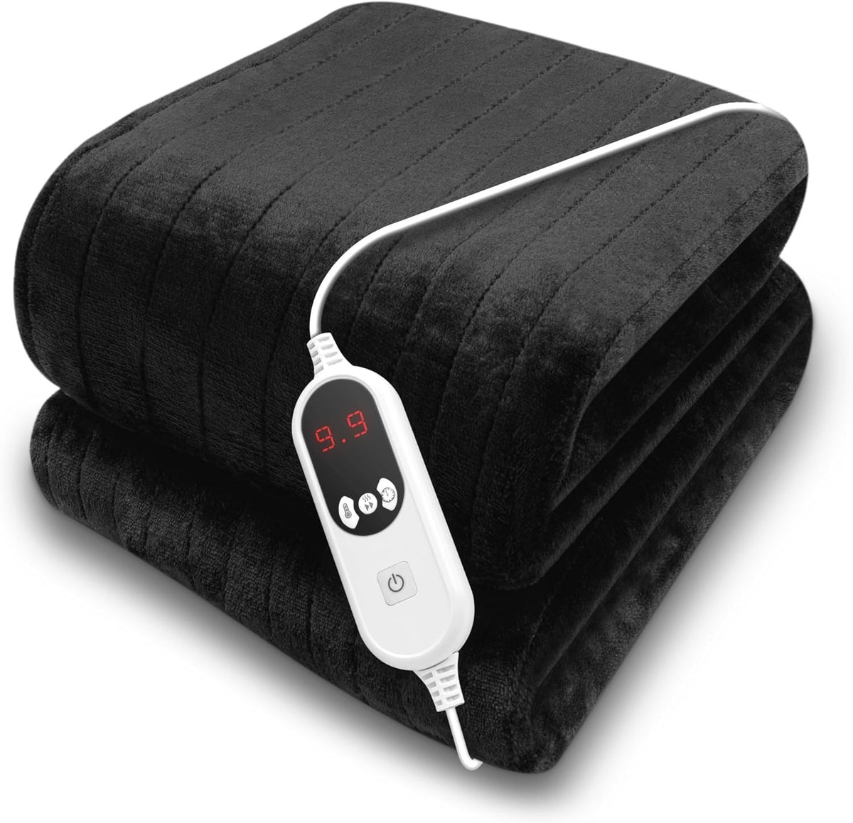 Electric Heated Throw Blanket XL 9 Heat Settings Timer Washable Black