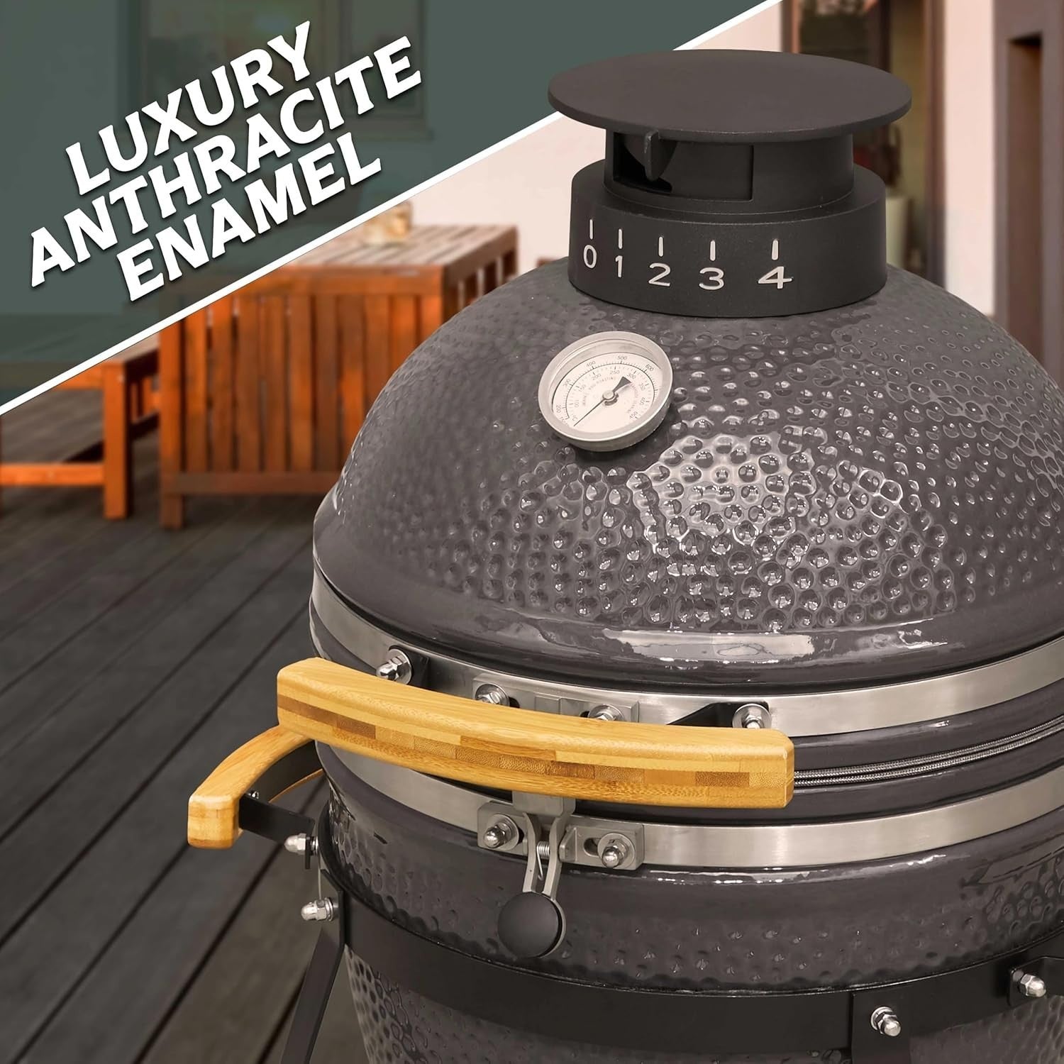 16" Ceramic Kamado BBQ Grill Smoker with Cover & Heat Deflector | Outdoor Oven