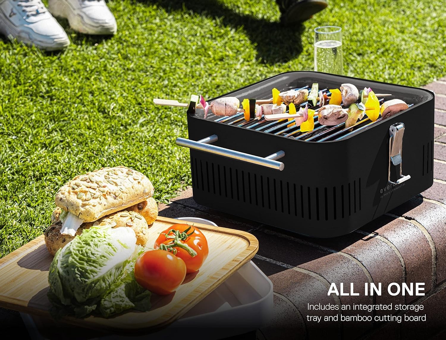 Portable Charcoal BBQ Grill with Lid & Prep Board | Compact Tabletop