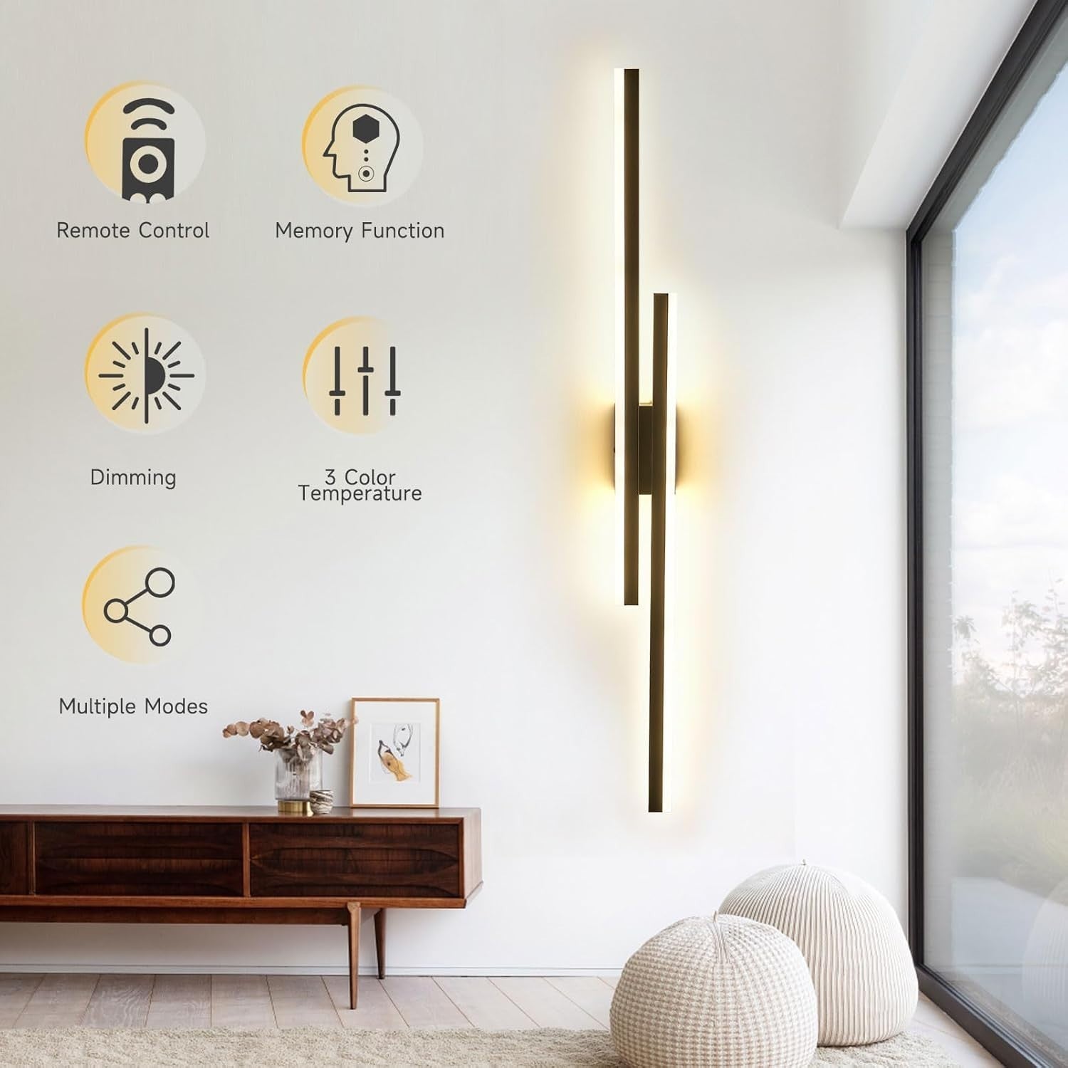 Dimmable LED Wall Light 100cm Modern Remote Control Warm-Cool White Lamp