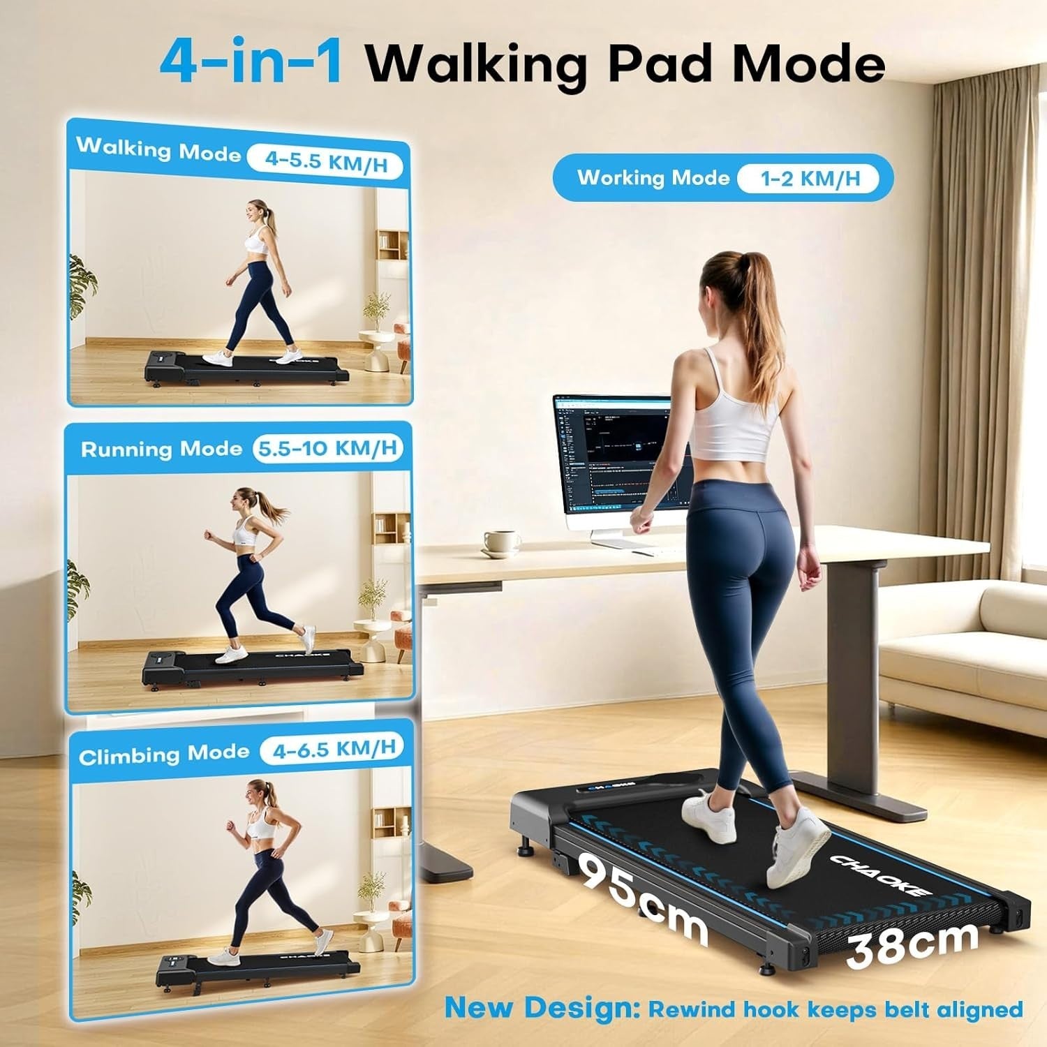 Under Desk Treadmill 10KM/H Incline Walking Pad Home Office Fitness Machine