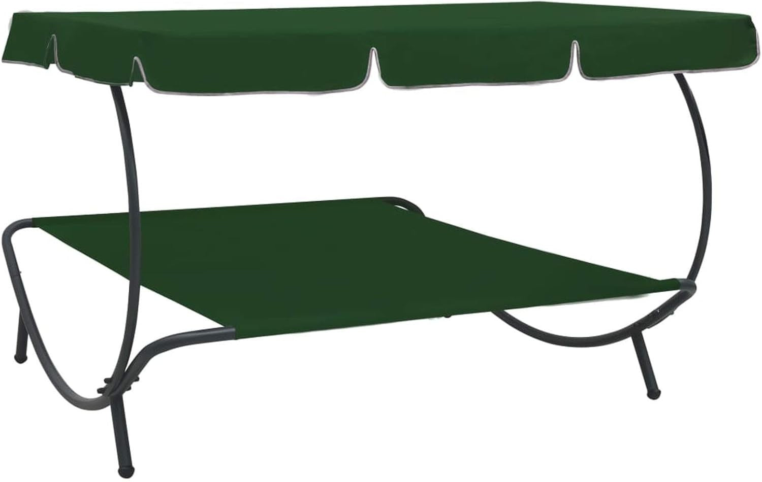 Outdoor Double Lounge Bed with Canopy & Stool Green Wicker Patio Set