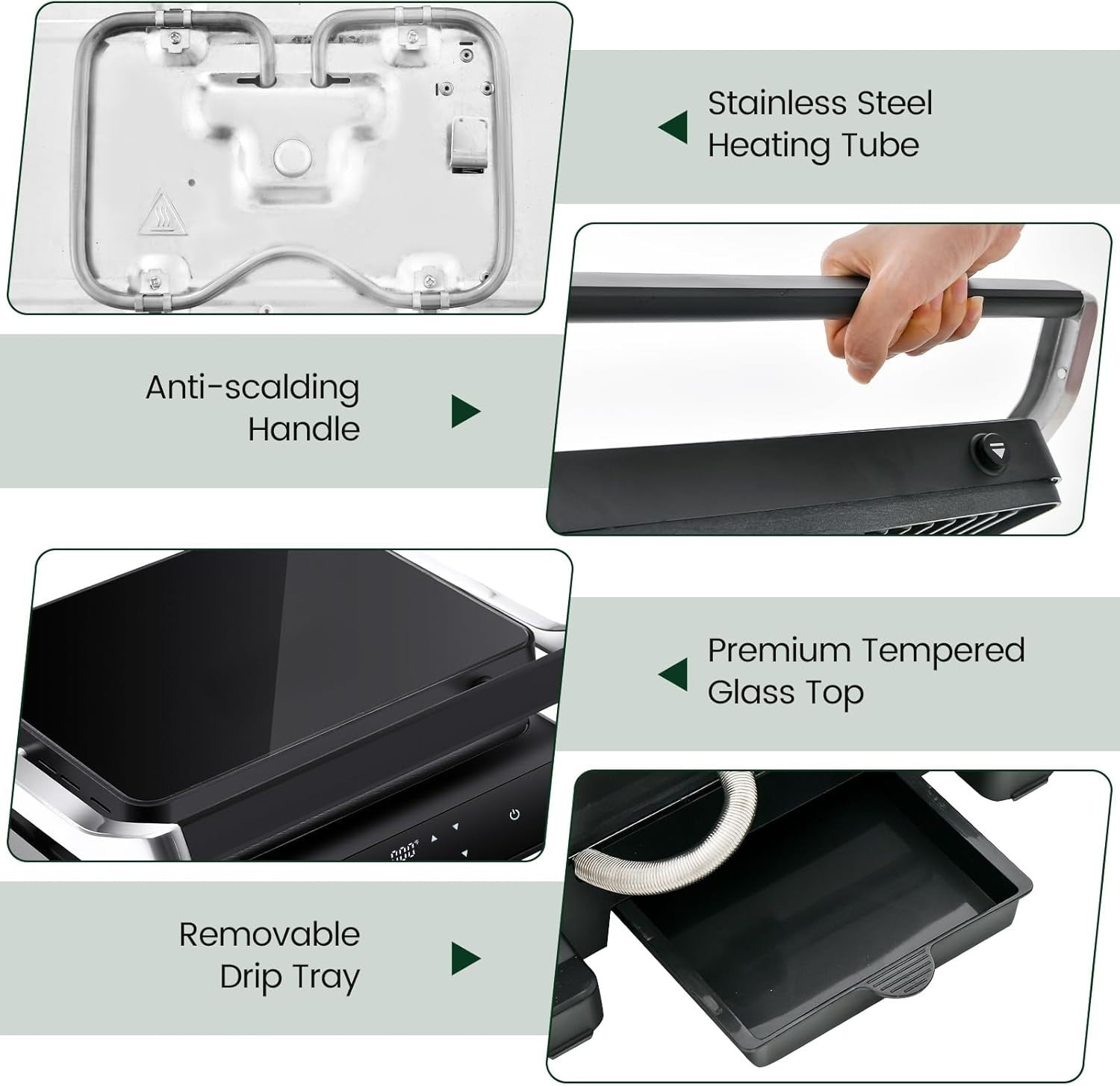 3-in-1 Panini Maker Sandwich Grill 1200W Adjustable Plates Timer 4H glass top