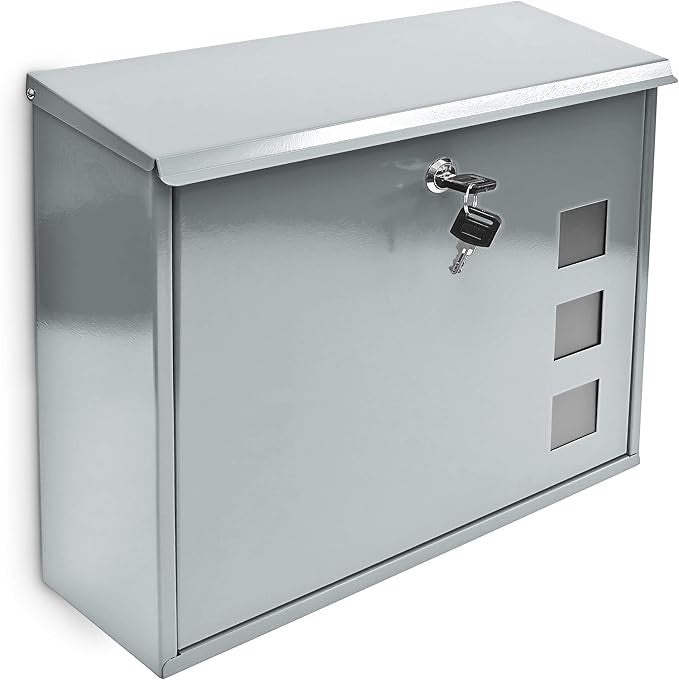 Wall Mounted Lockable Mailbox Silver Metal Letterbox Weatherproof & Secure