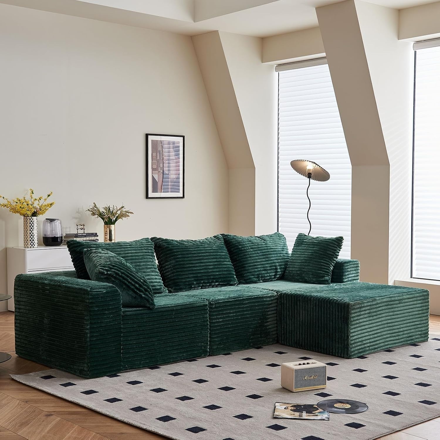 Modular 3/4 Seater Sofa Green Corner Couch No Assembly, Memory Foam, 274cm