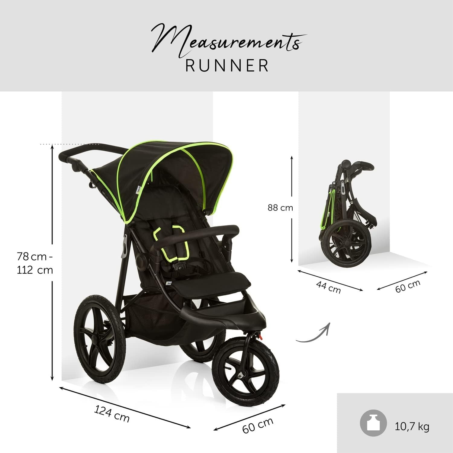 All Terrain Pushchair 3 Wheeler Air Tyre Stroller Reclining Seat Black Yellow