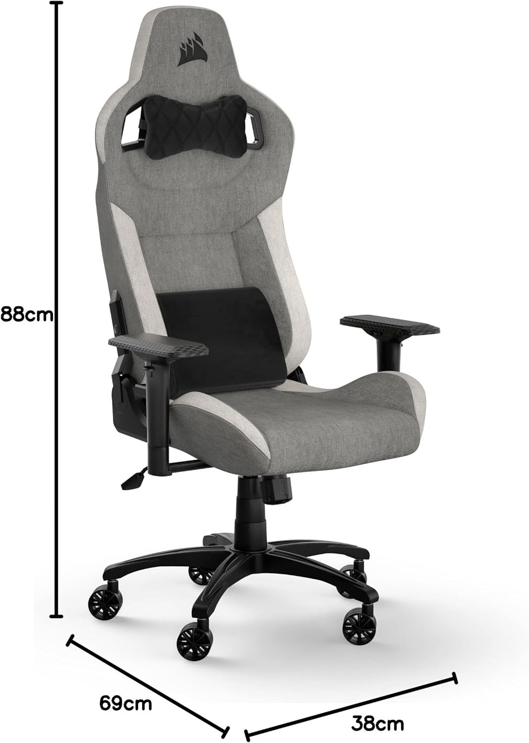 Ergonomic Fabric Gaming Chair Style w/ Lumbar & Neck Pillow