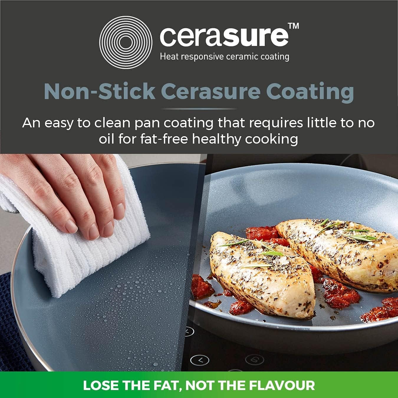 3Pcs Grey Ceramic Non Stick Frying Pan Set – 24 & 28cm with Detachable Handle