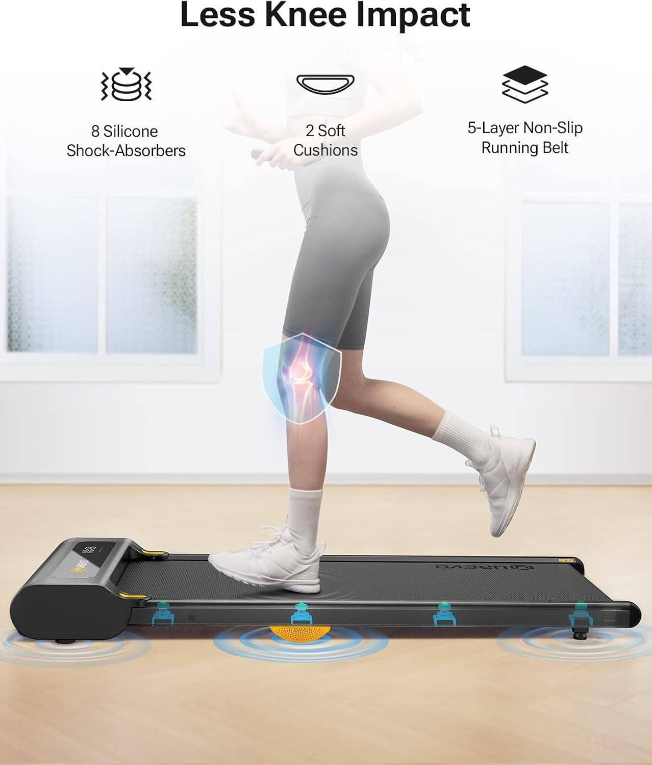 Compact Under Desk Treadmill 0.6-4mph Quiet Walking Pad w/ Shock Absorption