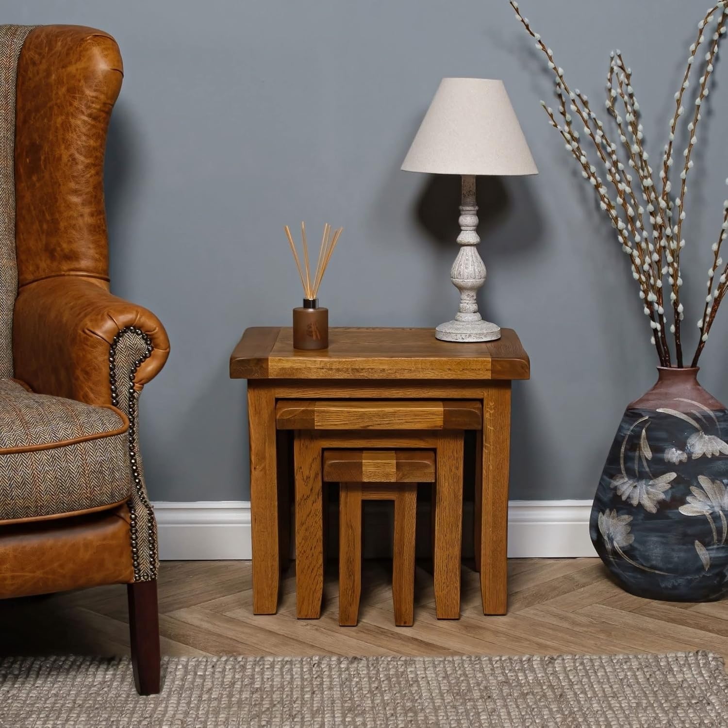 Rustic Farmhouse Oak Wood End Table Bedside Nightstand Fully Assembled 50cm High