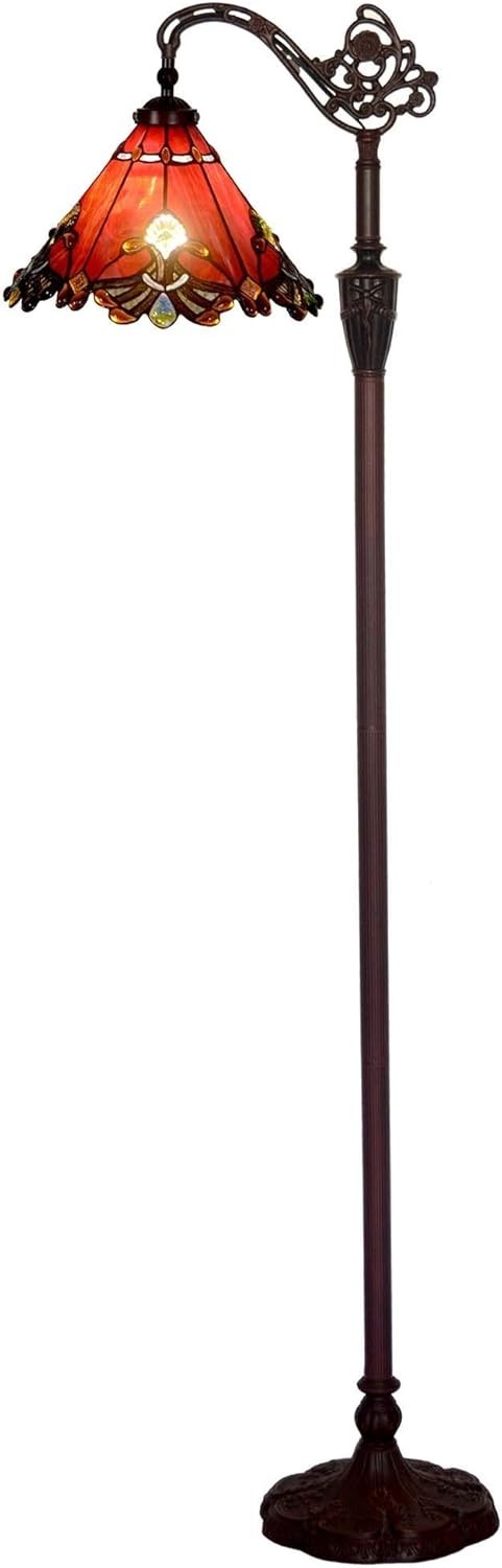 Tiffany Style Stained Glass Floor Lamp Red | Adjustable Arm | 65” Vintage Look